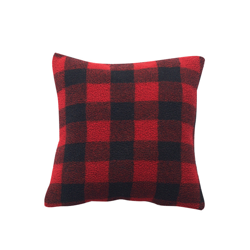 Wholesale Christmas red,  black,  and white checkerboard faux lambskin pillowcase